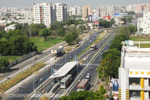 Ahmedabad Janmarg BRTS air-conditioned bus on dedicated lane
